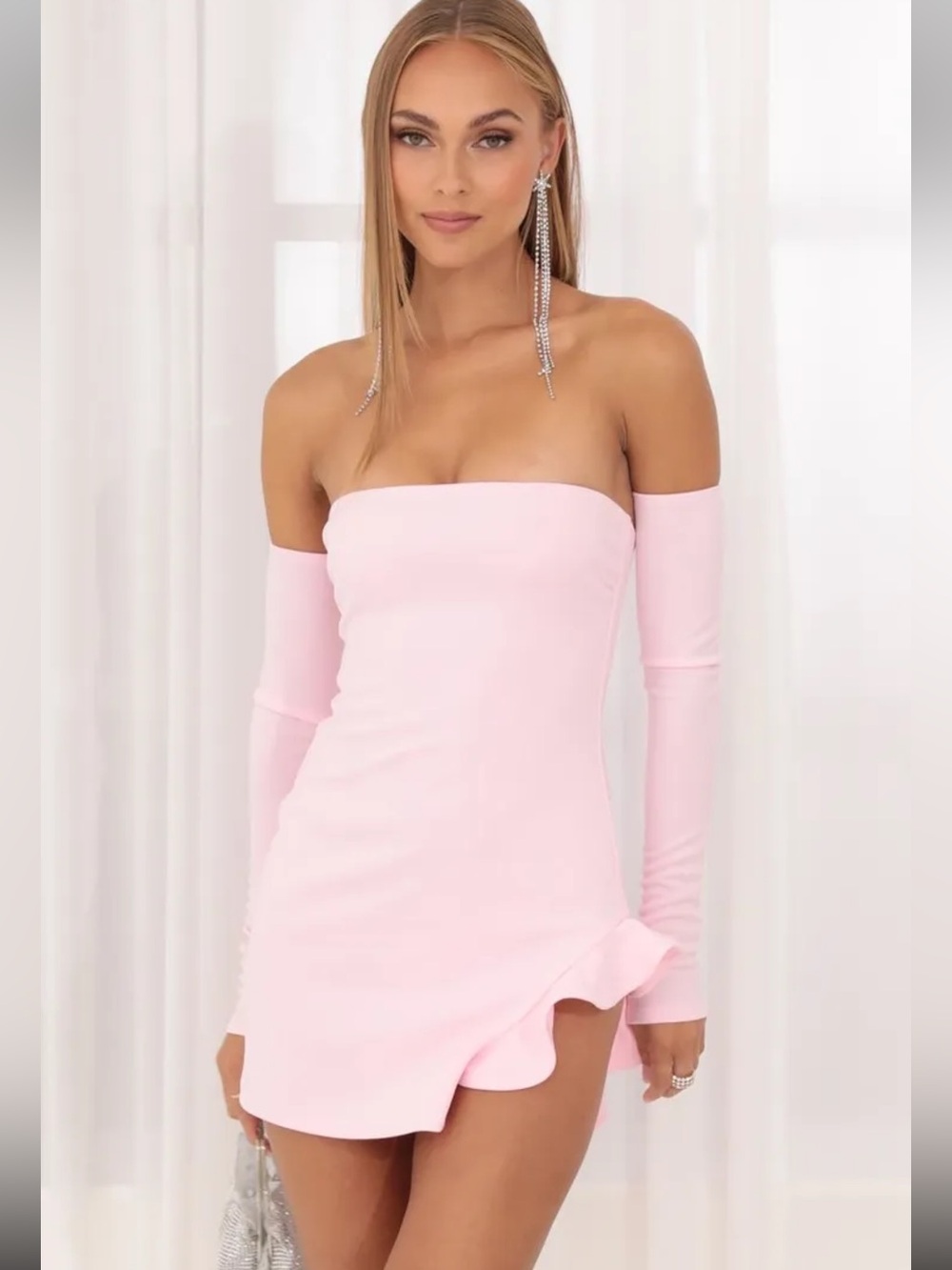 Lucy in the Sky Scuba Ruffle Dress in Pink